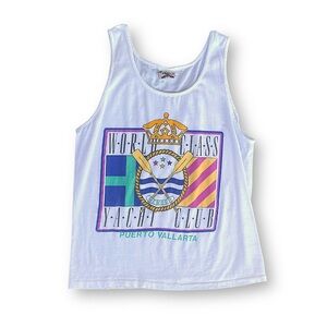 Vintage World Class Yacht Club Puerto Vallarta Graphic Tank Top - White